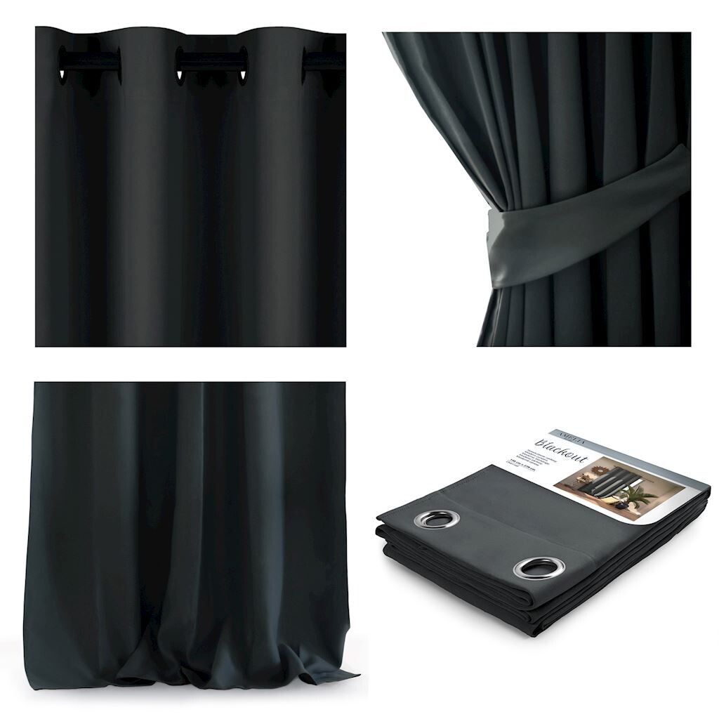 

Штора AmeliaHome Blackout с люверсами-подвесками 140х270 см, графитовая штора с люверсами, затемняющая, легко чистится, прочная и элегантная., серый