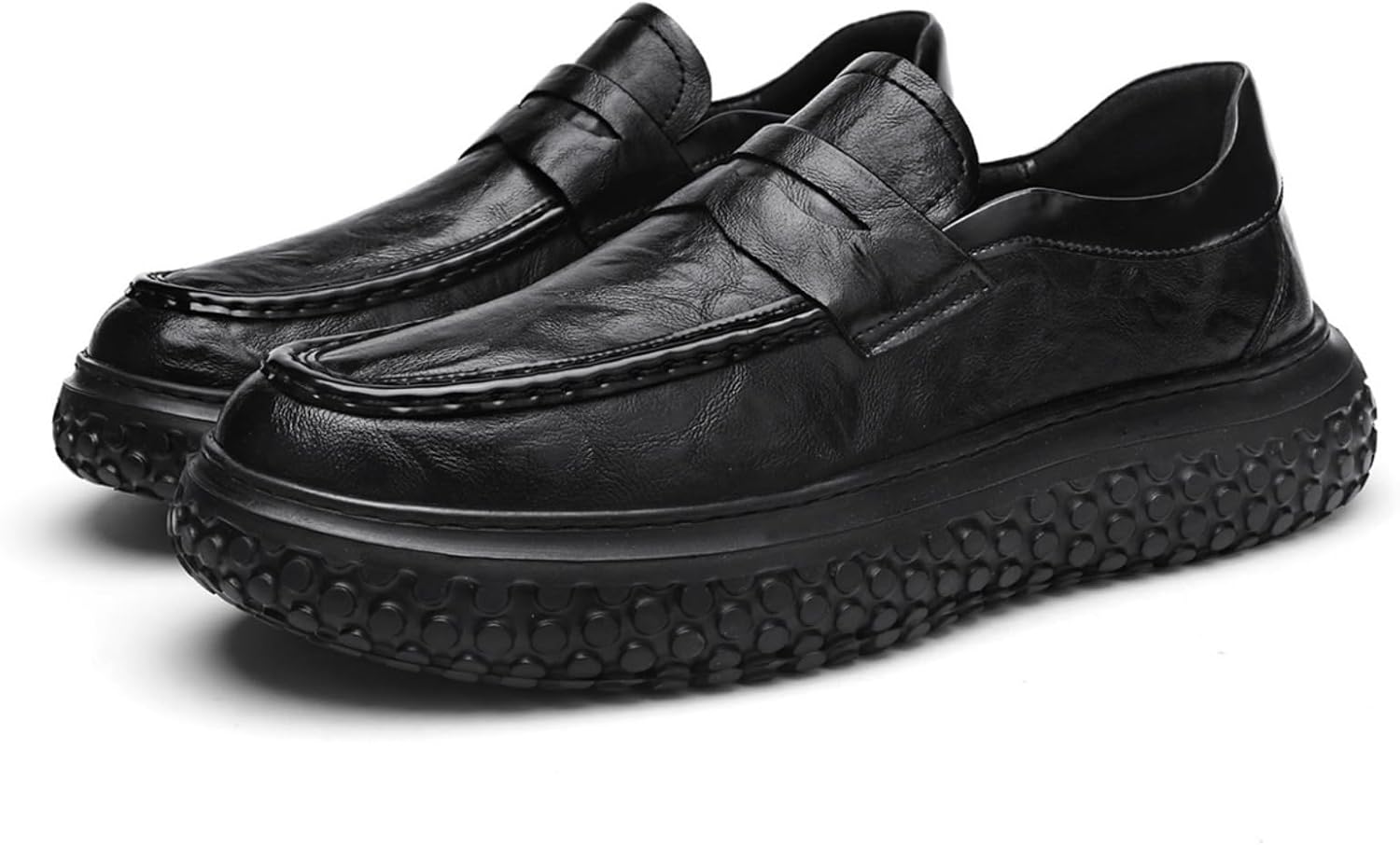 

Мужские кожаные лоферы без шнурков с рифленой резиновой подошвой - удобная повседневная и деловая обувь в ретро-стиле для ежедневного ношения (черный/коричневый) Kelibasi