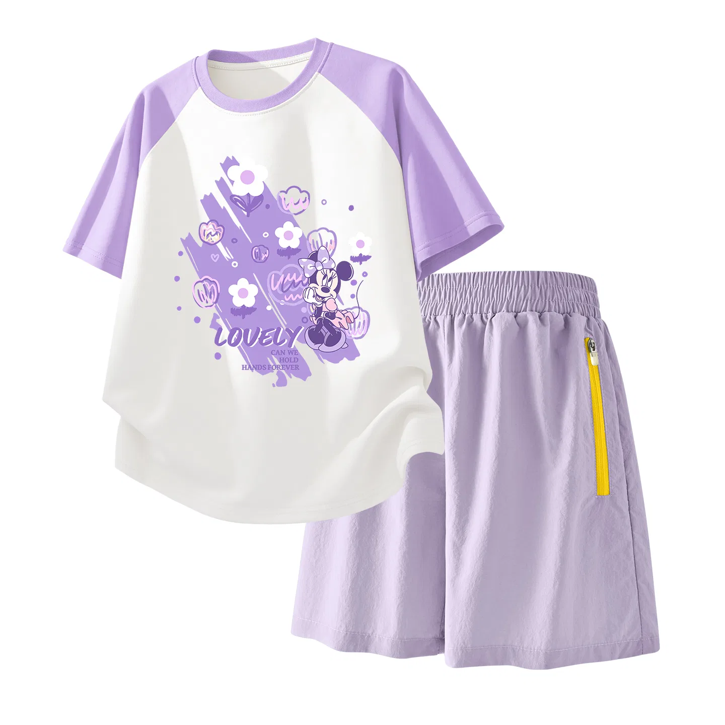 Детский спортивный костюм Casual Sportswear 2 Piece Set Disney, Di Bubble Flower Purple White+Solid Color Taro Paste Purple