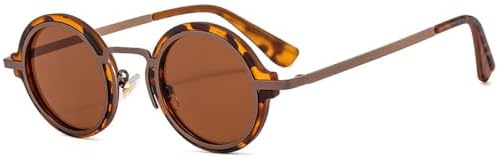 

Модные солнцезащитные очки 2026 года, маленькие круглые, в стиле панк, ретро, ​​прозрачные, с градиентным переходом, защита от УФ-излучения UV400, для женщин MTZJH, Leopard Tea