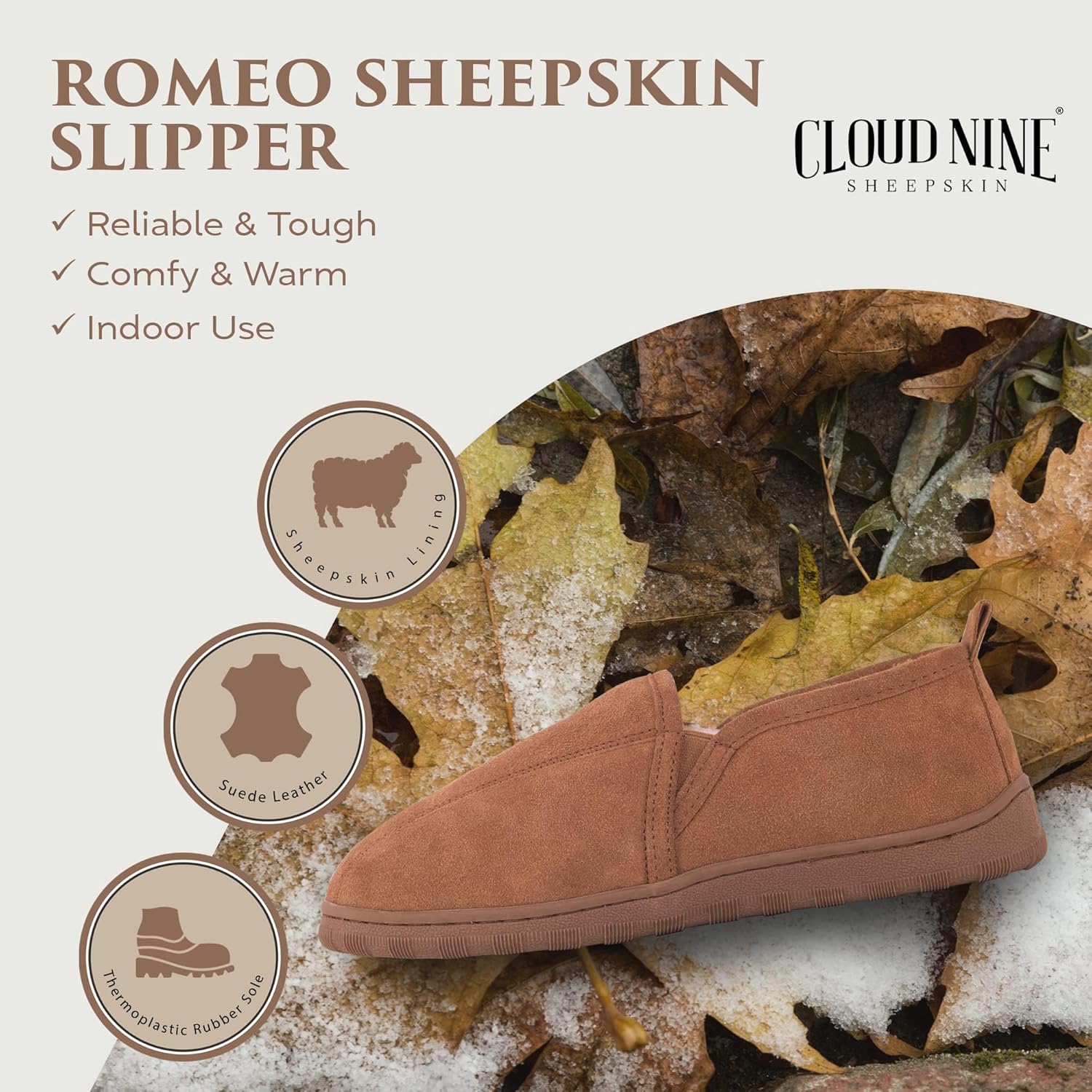 Мужские домашние тапочки Rj's Fuzzies Cloud Nine Romeo из овчины - мягкий верх из замши с подошвой из ТПР для уюта дома и легкого использования на улице, Chesnut — фото 4