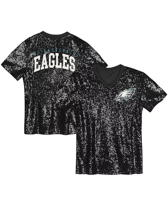 

Топ Big Girls Black Philadelphia Eagles с надписью и пайетками V-образного выреза Outerstuff