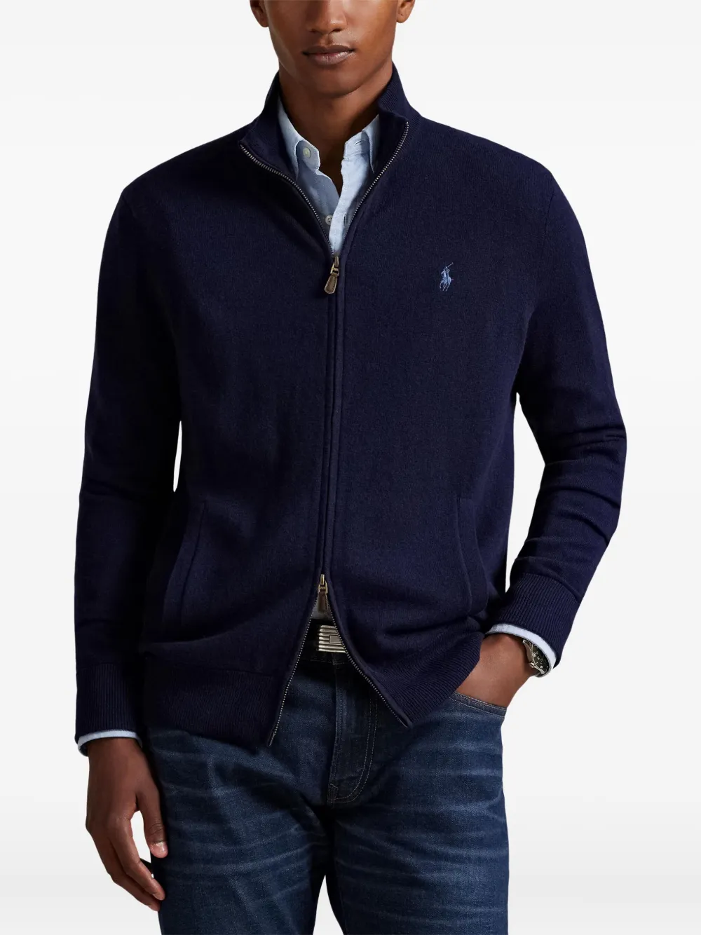 Шерстяной кардиган на молнии POLO RALPH LAUREN, синий — фото 3