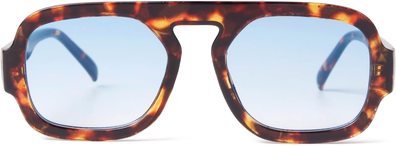 

Модные квадратные солнцезащитные очки ADE WU для женщин и мужчин, винтажные квадратные очки-авиаторы в стиле 70-х, стильные очки с плоской верхней частью, Tortoise Shell Frame Blue Gradient Lens