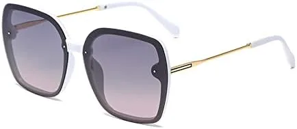 

Поляризованные женские солнцезащитные очки, летние очки для вождения и рыбалки, с большой черной оправой, защита от УФ-излучения UV400 MTZJH, White Gold Grey Pink