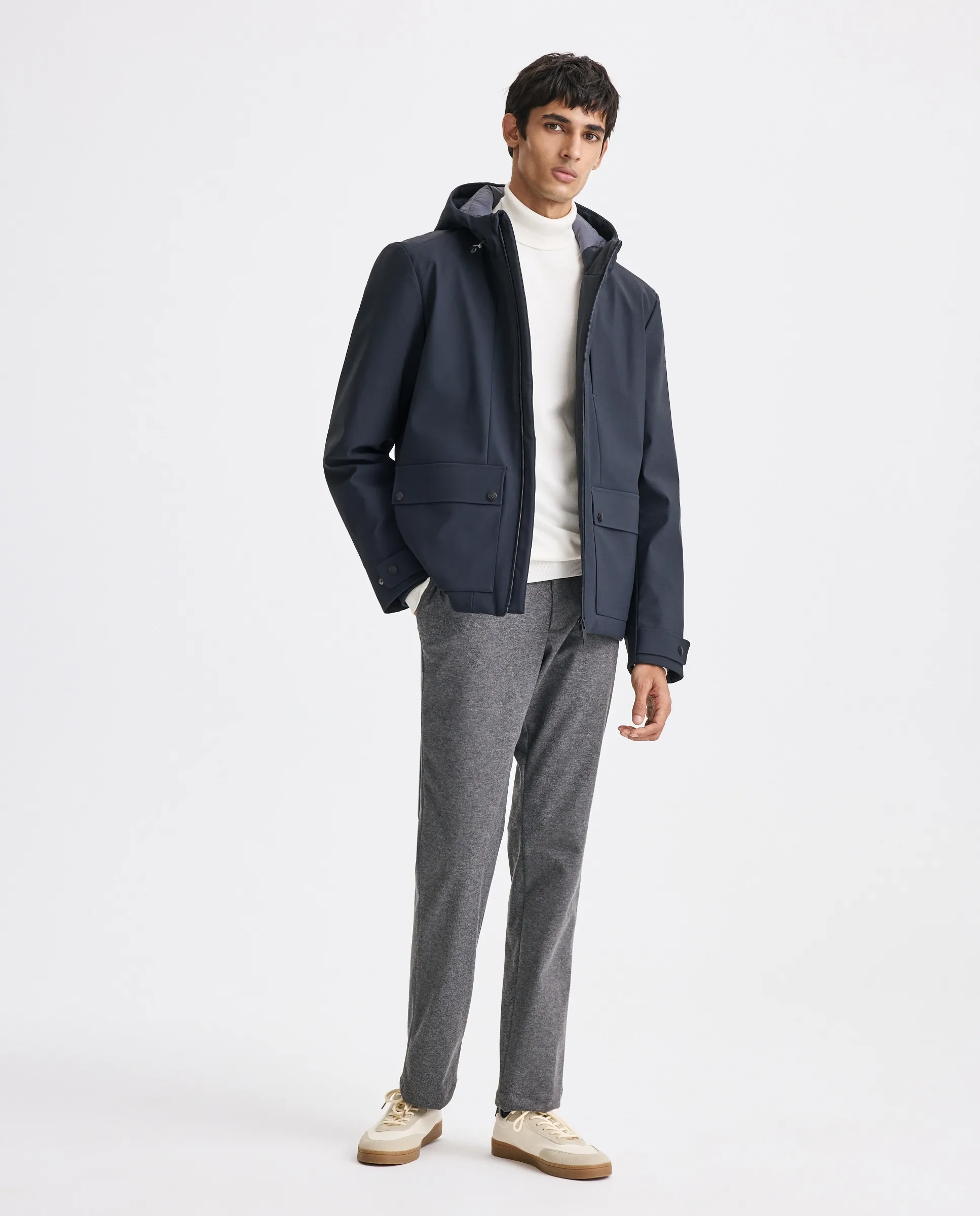 

Мужская стеганая куртка с капюшоном из эластичного водоотталкивающего материала Easy Wear, темно-синий