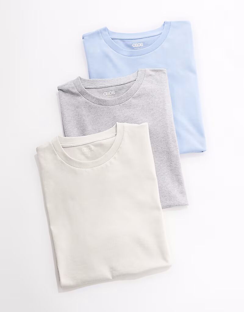 

Футболка ASOS DESIGN Essential, набор из 3 пар с круглым вырезом, цвета: камень, серый, синий
