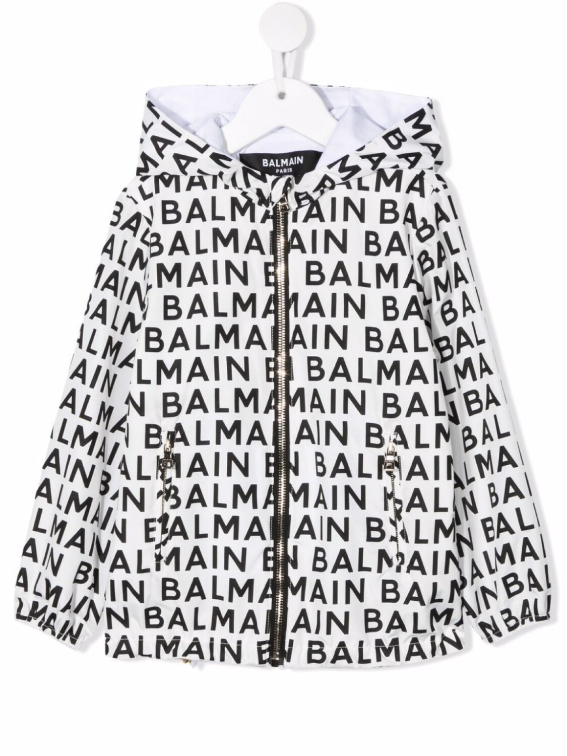 

Balmain Kids куртка на молнии с капюшоном и логотипом, белый