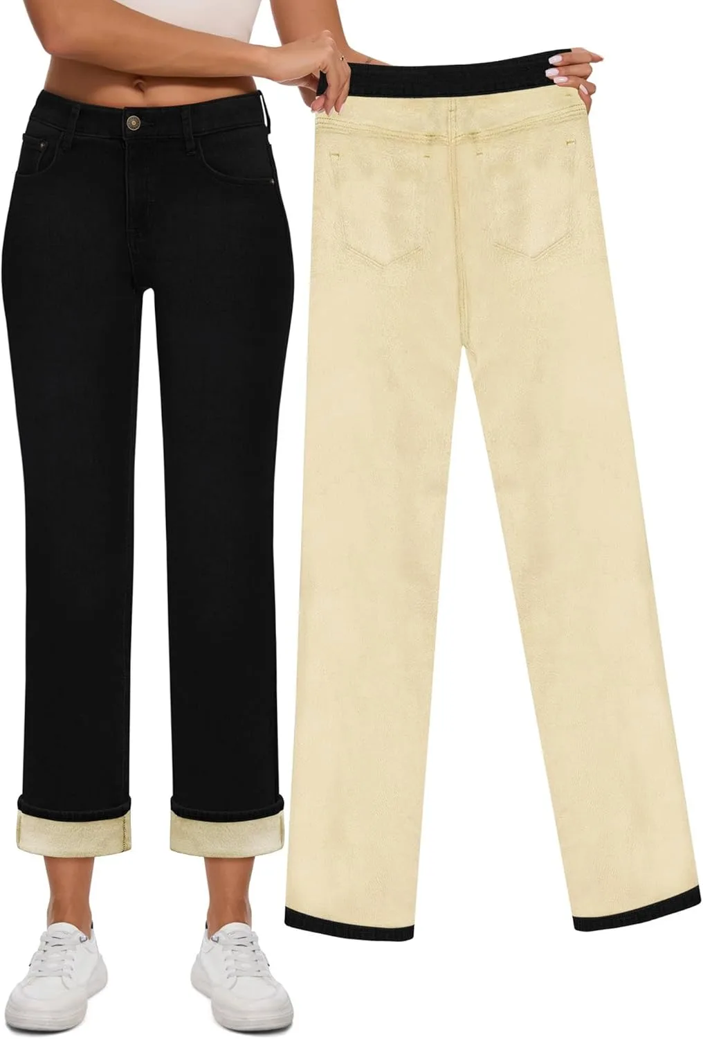 

Женские джинсы с флисовой подкладкой High Waisted Straight Leg Yewfirm