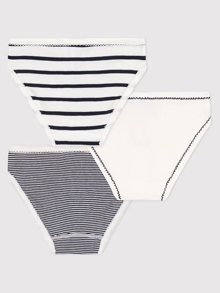 Слипы 3 шт., хлопок, PETIT BATEAU, белый/темно-синий — фото 2