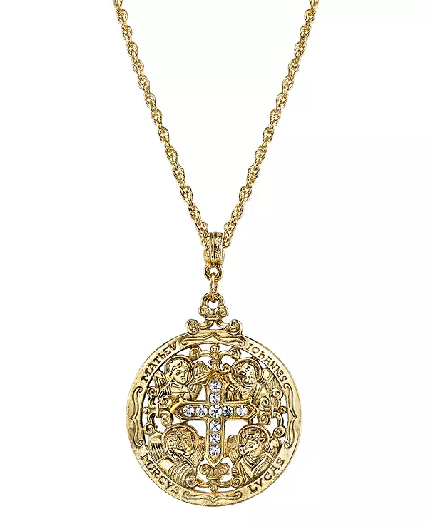 

Кулон с кристаллами, покрытыми 14-каратным золотом, в форме писателей доброго слова, 24 дюйма Symbols Of Faith, gold