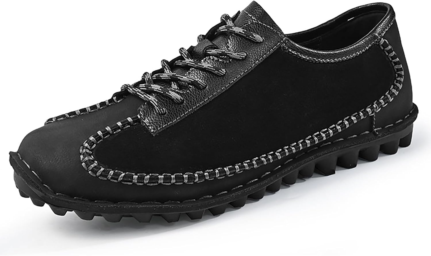 

Мужские кожаные повседневные туфли с ручной строчкой, модные туфли на шнуровке, удобные с мягкой подошвой, для пеших прогулок, треккинга, вождения, работы и офиса Siyake, черный