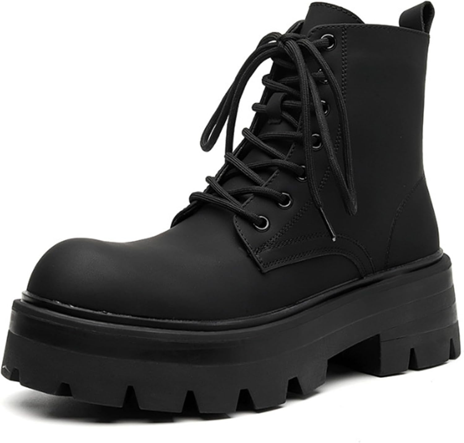 

Мужские черные кожаные ботинки CrazySavage с высокой платформой, шнуровкой, широкой ноской, боковой молнией, массивным каблуком и рифленой подошвой, на щиколотку, комфортные, водонепроницаемые байкерские ботинки