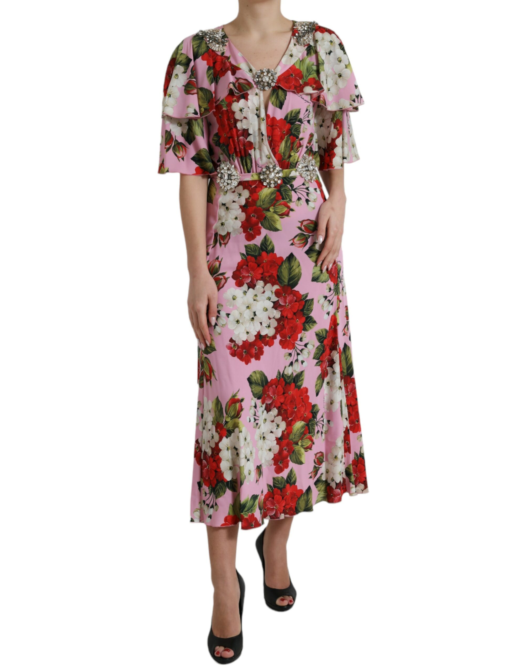 

Элегантное шелковое платье, украшенное кристаллами Dolce & Gabbana, мультиколор