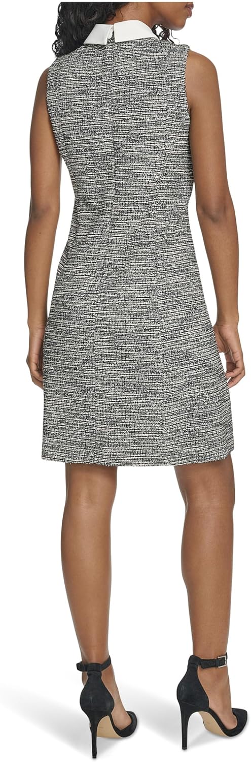 Женское платье Calvin Klein из твида без рукавов с воротником и длиной до колена, Black Cream — фото 3