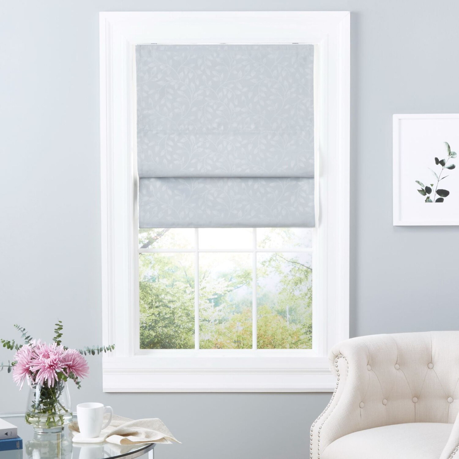 

Эксклюзивный римский штора Bolan Botanical Total Blackout для дома, 23 x 64 дюйма, серебристый