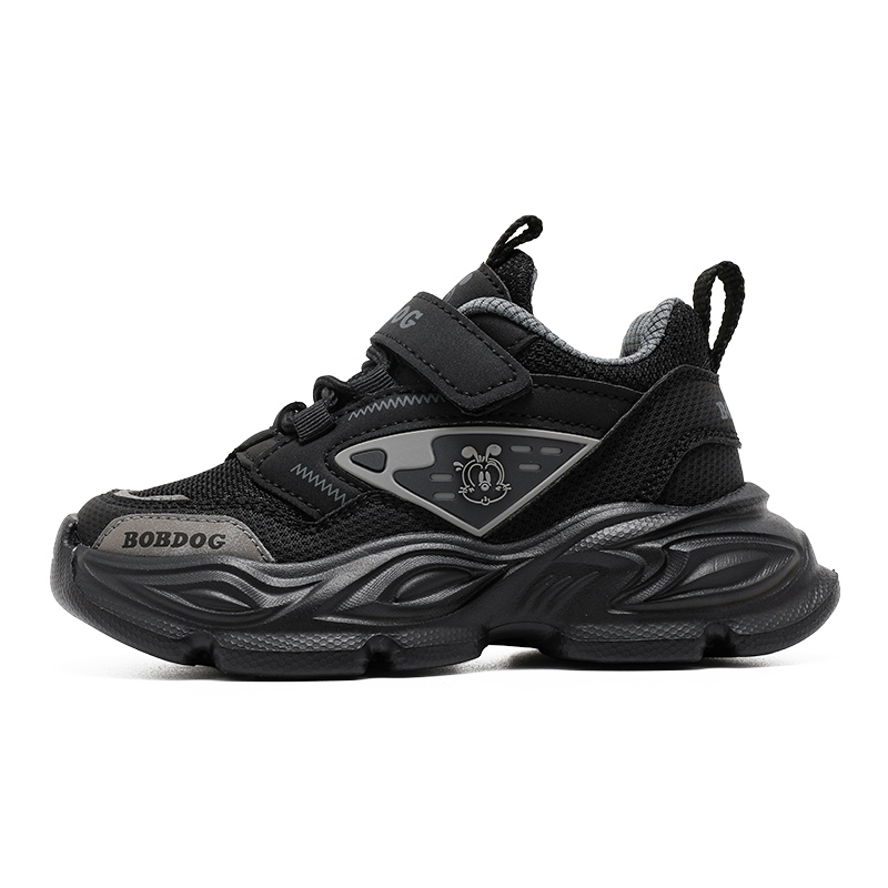 

Нескользящие износостойкие низкие детские кроссовки для повседневной жизни BOBDOG, черный/серый