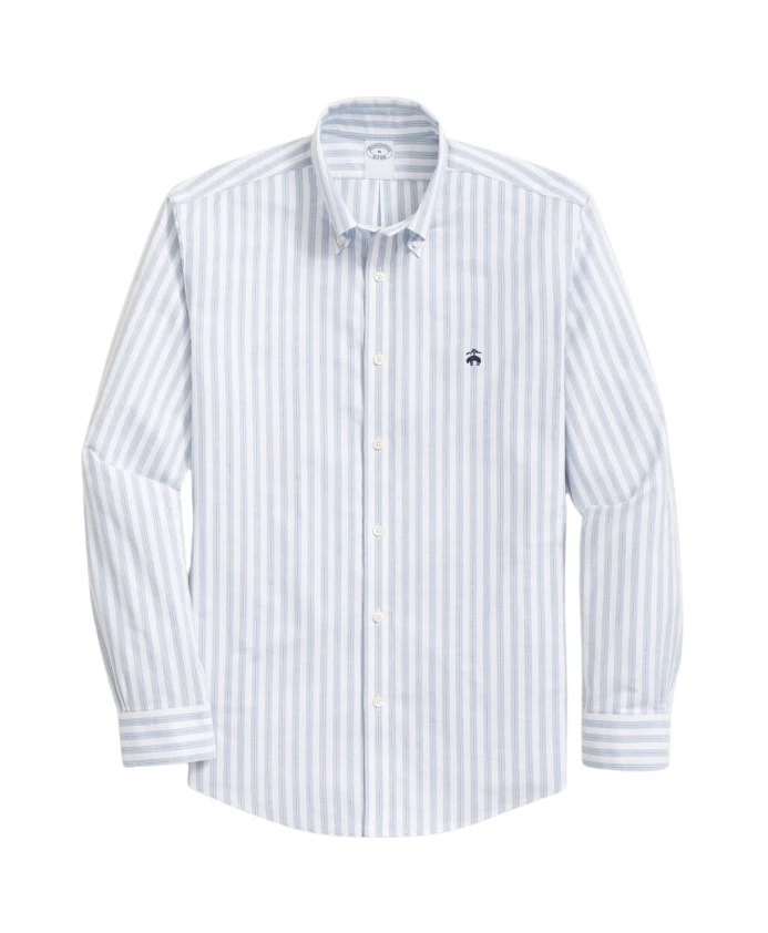 

Приталенная, не требующая глажки, клетчатая эластичная рубашка оксфордского кроя с воротником на пуговицах. Brooks Brothers, синий