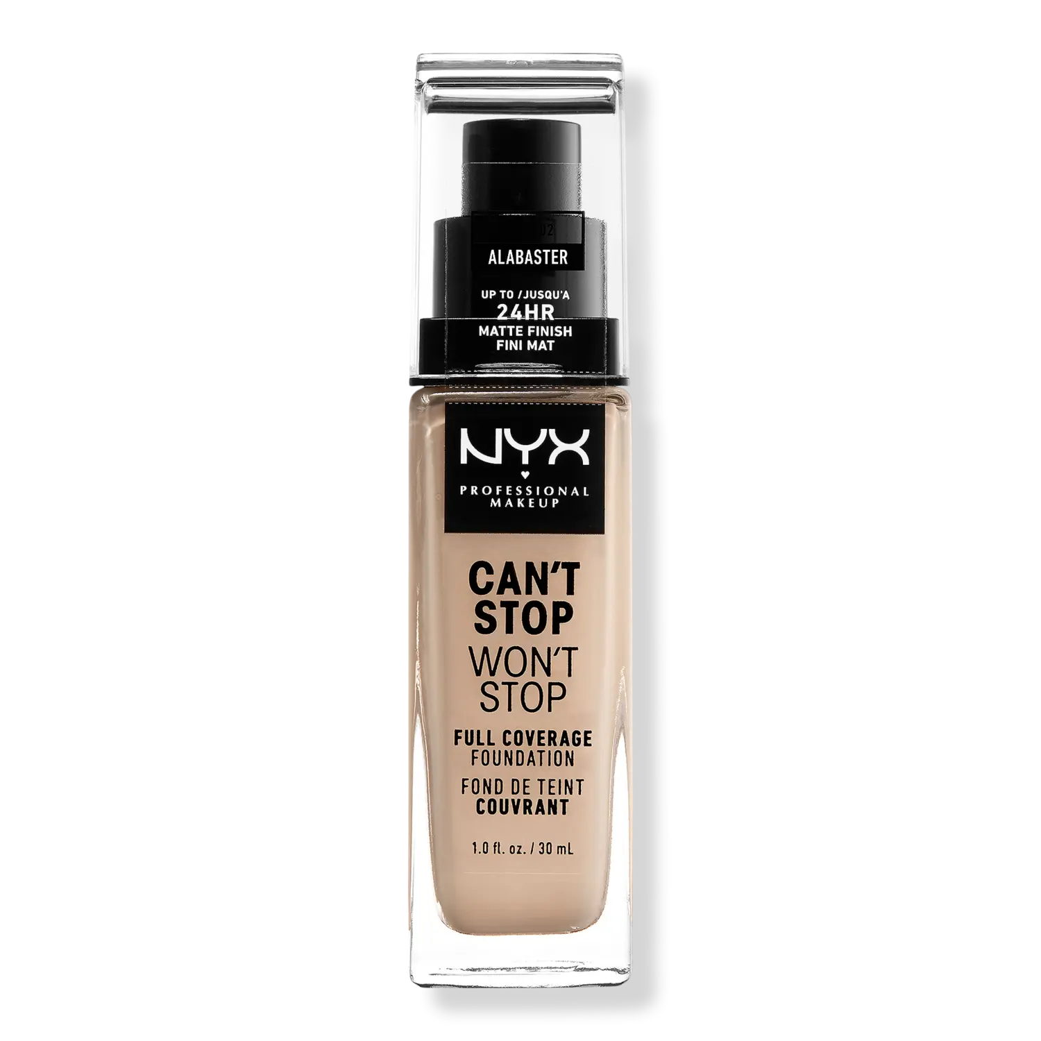 

Тональная основа Can't Stop Won't Stop с матовым покрытием, обеспечивающая полное покрытие в течение 24 часов. NYX Professional Makeup, Alabaster (alabaster w/ warm undertone)