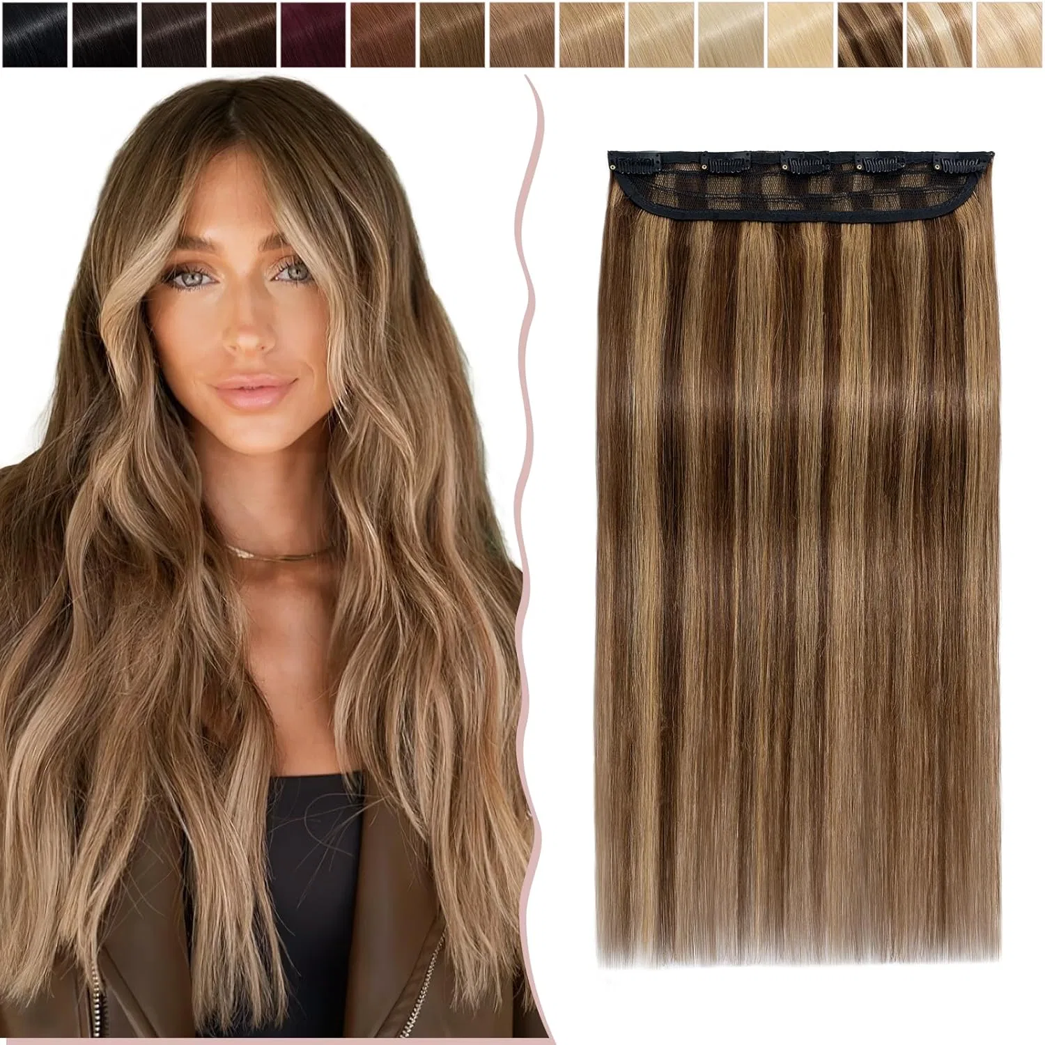 Накладные волосы на заколках SEGO из натуральных волос Sego, Medium Brown/Honey Blonde #4P27