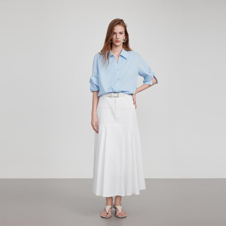 

ELLE Рубашка женская синяя с лацканами тонкая