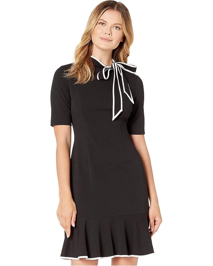 

Платье Adrianna Papell Knit Crepe Tie Neck Flounce Dress, цвет Black/Ivory