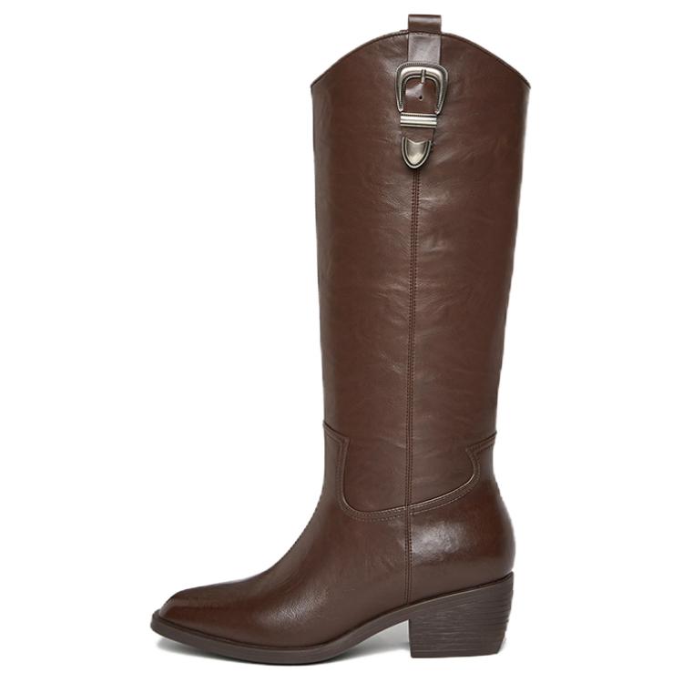 BASTO Высокие сапоги до колена 5 см женские с коричневой флисовой подкладкой, цвет Brown Fleece-Lined