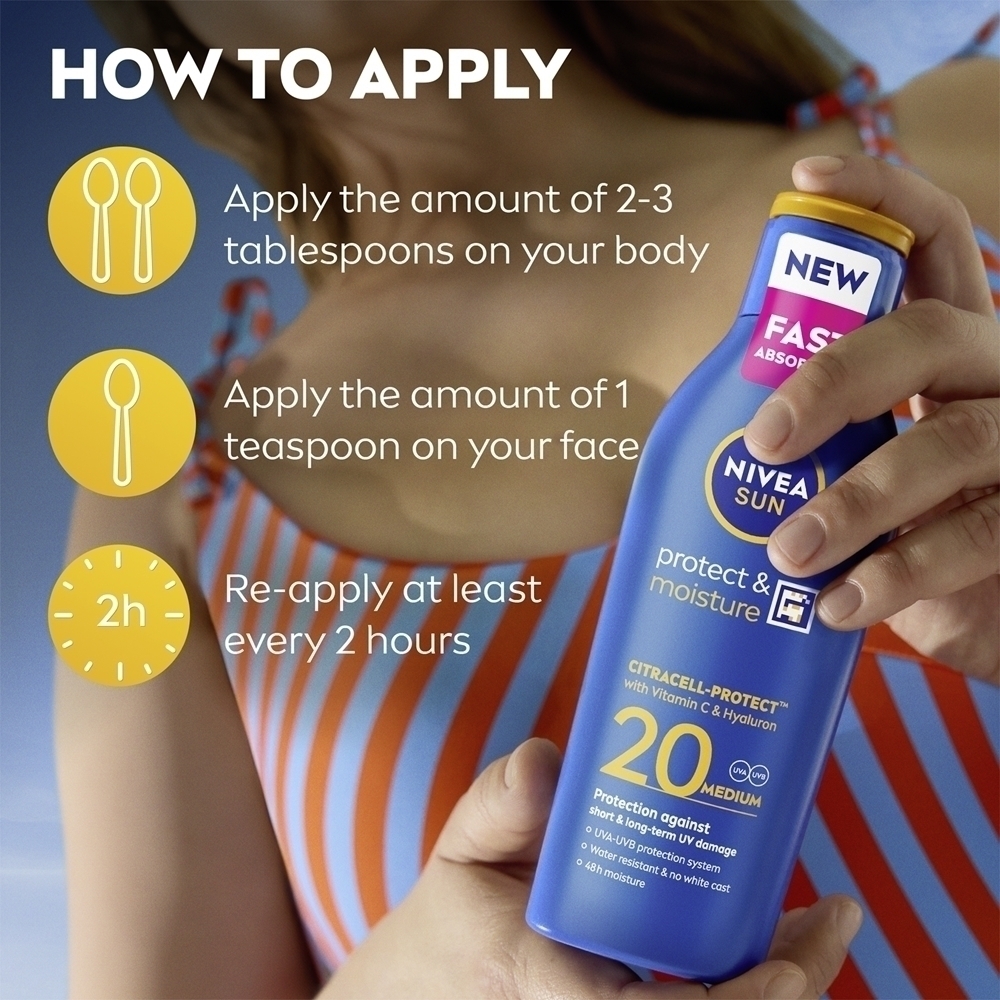 Защита от солнца и увлажнение, солнцезащитный крем SPF 20+ Nivea, 200 мл — фото 4
