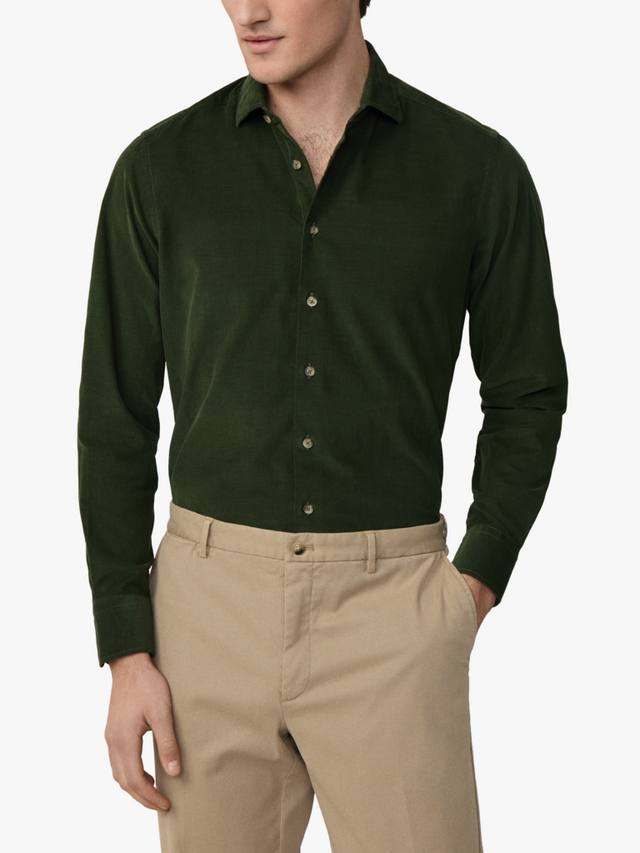 

Хлопковая рубашка приталенного кроя Kent с отложным воротником Hackett London, Duck Green