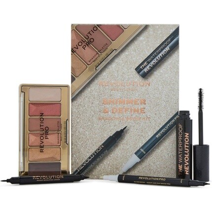 

Makeup Revolution Shimmer & Define Shadow and Brow Kit - тушь для ресниц, подводка для глаз, палитра для глаз, карандаш для бровей Generic