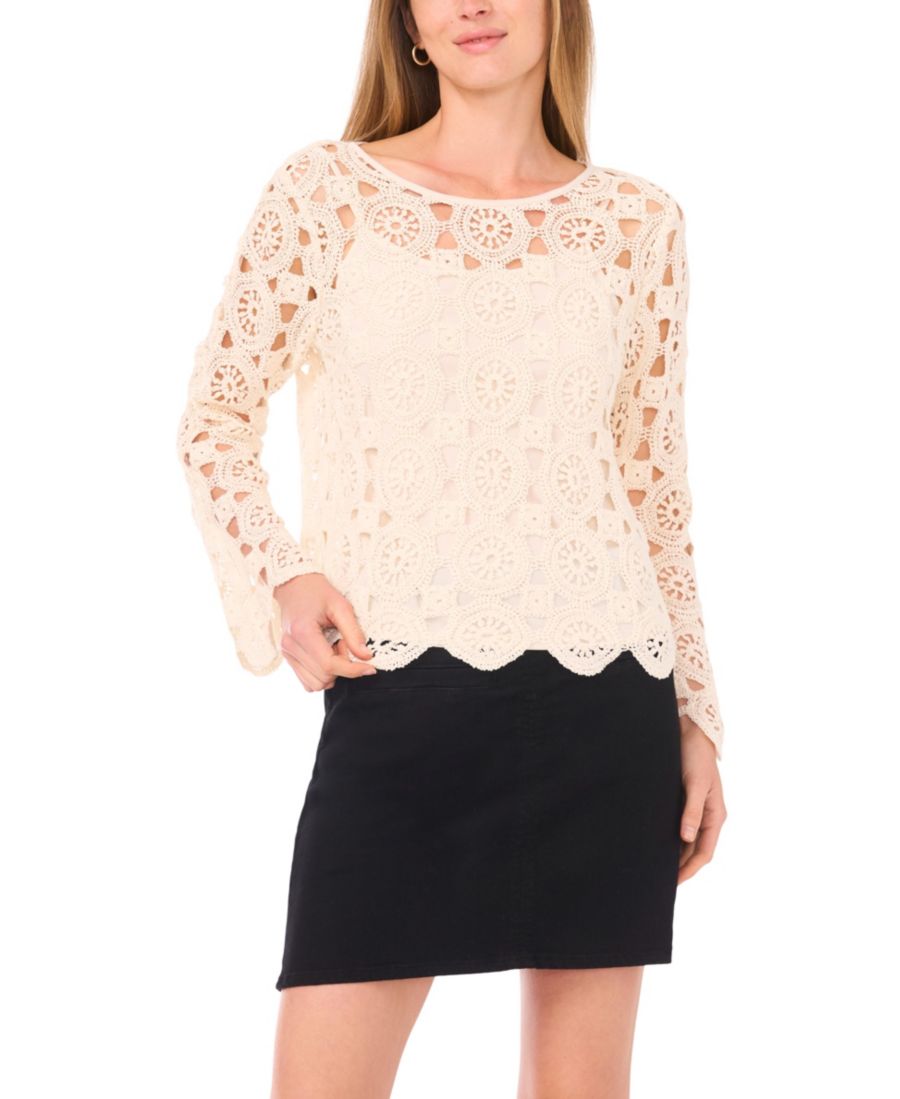 

Женская футболка с круглым вырезом, расклешенной юбкой и длинными рукавами Vince Camuto, Natural