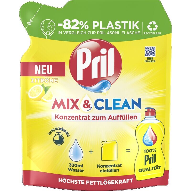 

Жидкий концентрат для мытья посуды Mix & Clean с лимоном Pril, 120 ml