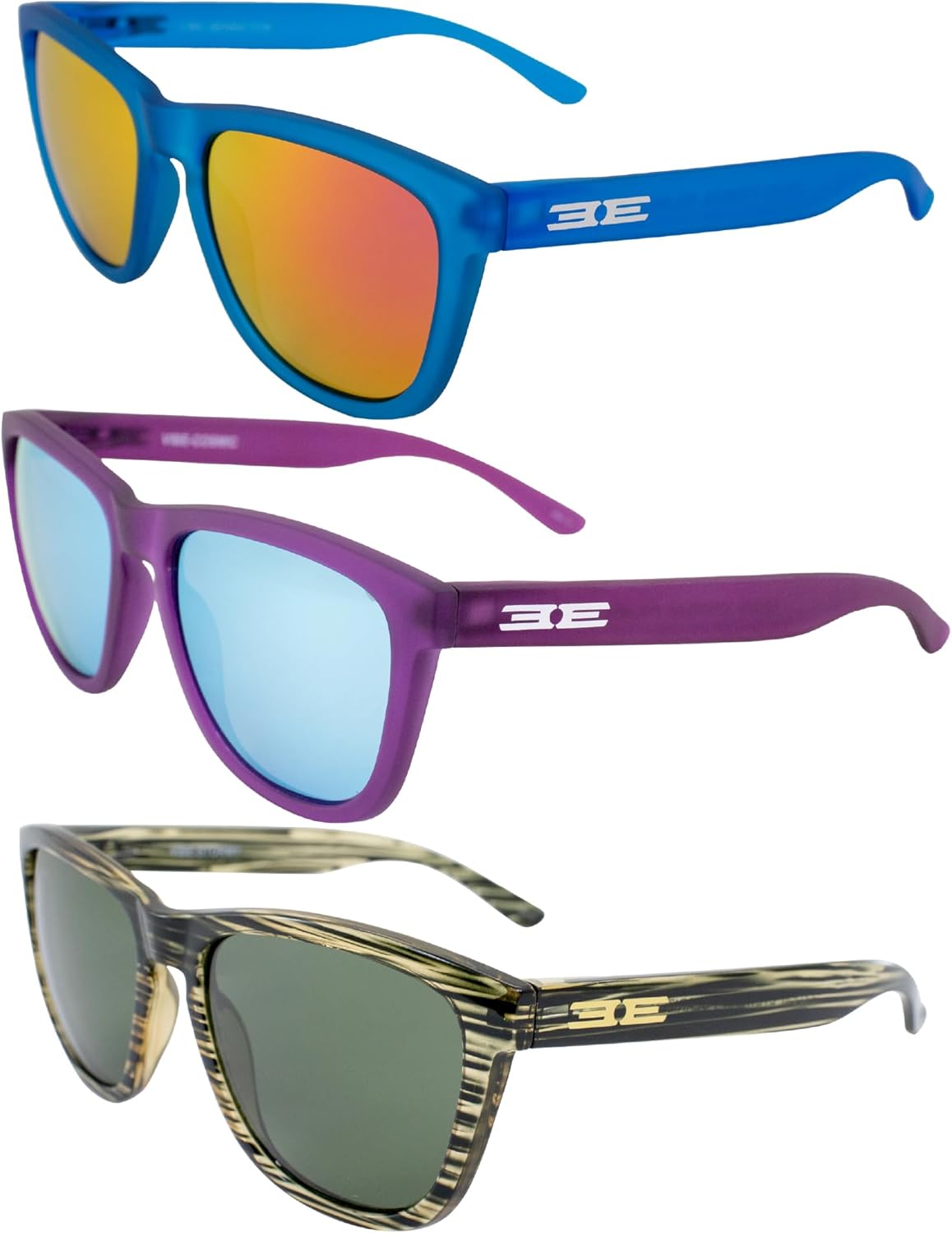 

Солнцезащитные очки Epoch Eyewear Vibe, поляризация, 3 пары: синяя оправа/розовые зеркальные линзы, фиолетовая оправа/синие зеркальные линзы, зеленая оправа/зеленые зеркальные линзы