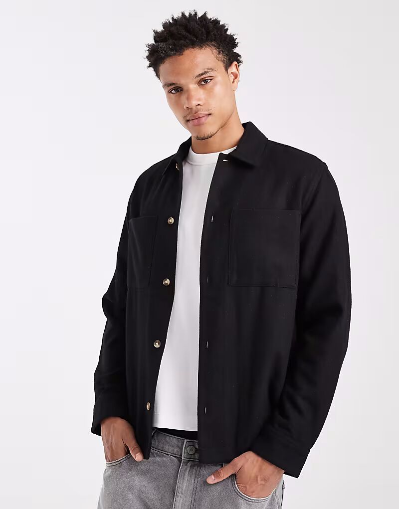 

Черная шерстяная рубашка Asos Design