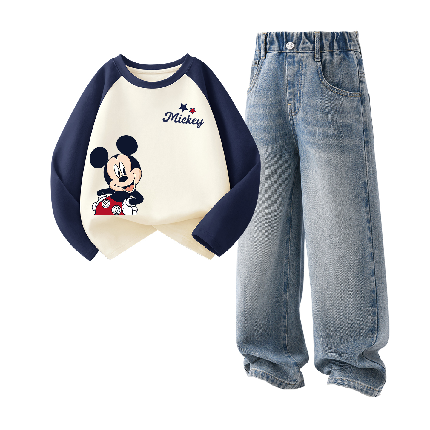 

Детская повседневная спортивная одежда Disney, Di Shanshan K Navy Blue+Solid Color Sea Salt Blue