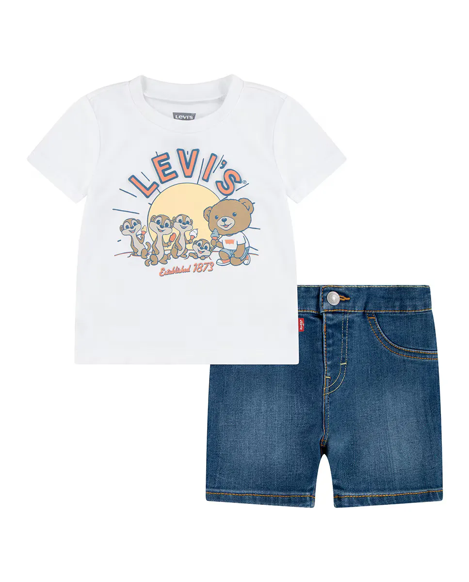 

Комплект из 2-х предметов: джинсовые шорты и футболка Levi's Friends для мальчиков, белый