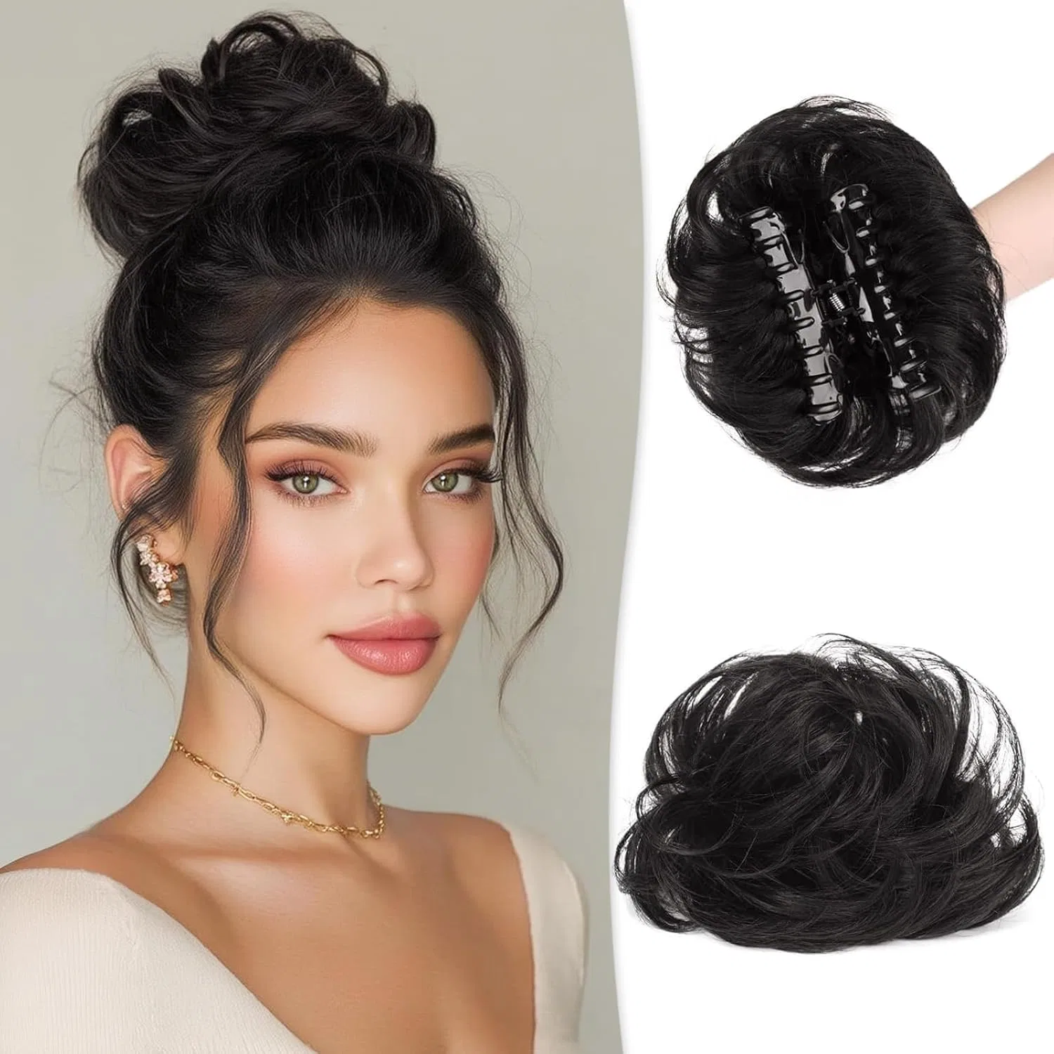Женский пучок для волос с заколкой из натуральных волос от RUWISS Ruwiss, Natural Black