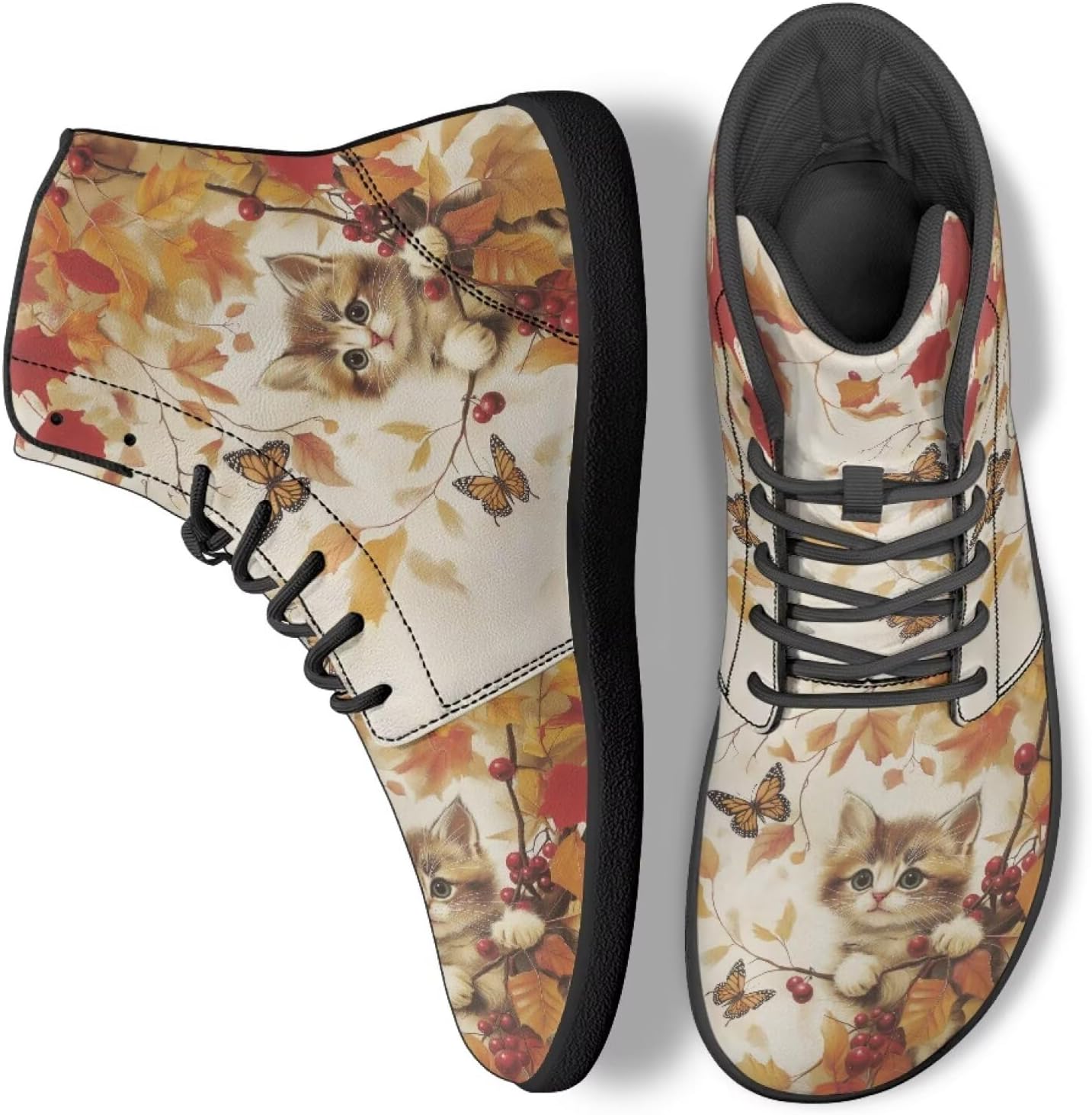 

Модные кроссовки на шнуровке с высокой посадкой для работы, для мужчин и женщин, офисная обувь Ecaestolph, Cat Butterfly Fall Maple Leaf