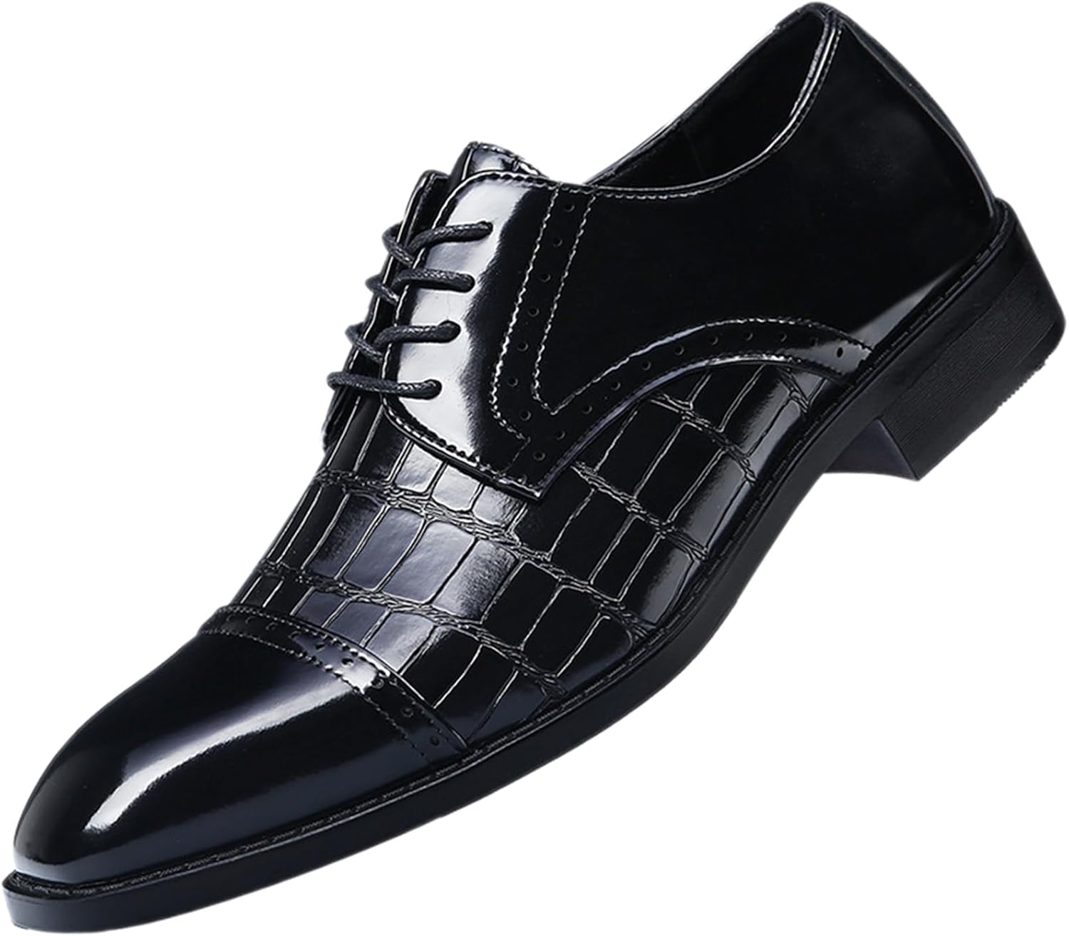 

Мужские ретро туфли-оксфорды с кожаным принтом, шнуровкой, модным заостренным носком, удобные, с нескользящей подошвой и низким широким каблуком, для деловых встреч, свадьбы и вечеринок Adkgbe, черный