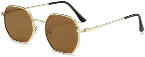 

Модные маленькие солнцезащитные очки для женщин, ретро, ​​мужские, черные металлические, унисекс, стильные, защита от УФ-излучения UV400 MTZJH, Gold Brown