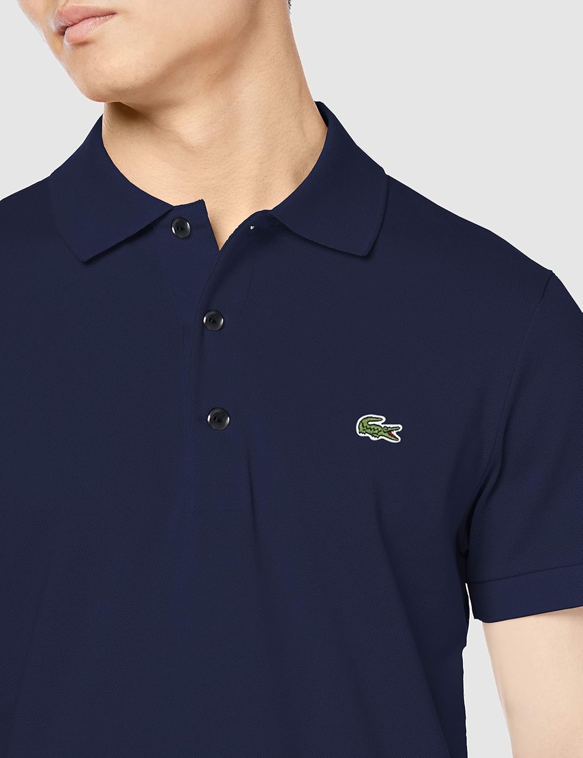 Официальная мужская поло-рубашка LACOSTE приталенного кроя, однотонная (с коротким рукавом), темно-синий — фото 3