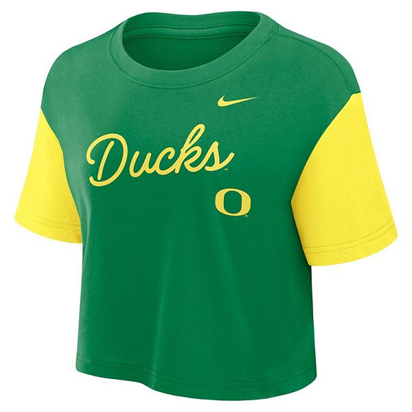 Женская зелено-желтая укороченная футболка dri-fit oregon ducks с цветными блоками Nike — фото 3