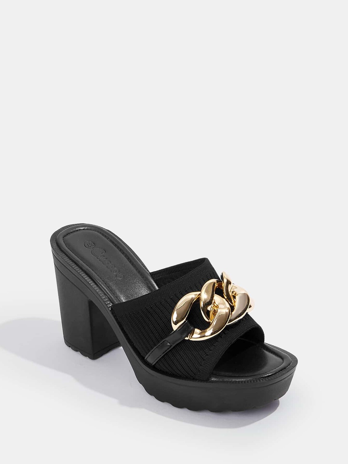 

Женские босоножки BASICS с ремешками-цепочками, босоножки на каблуке для отдыха Cuccoo, черный