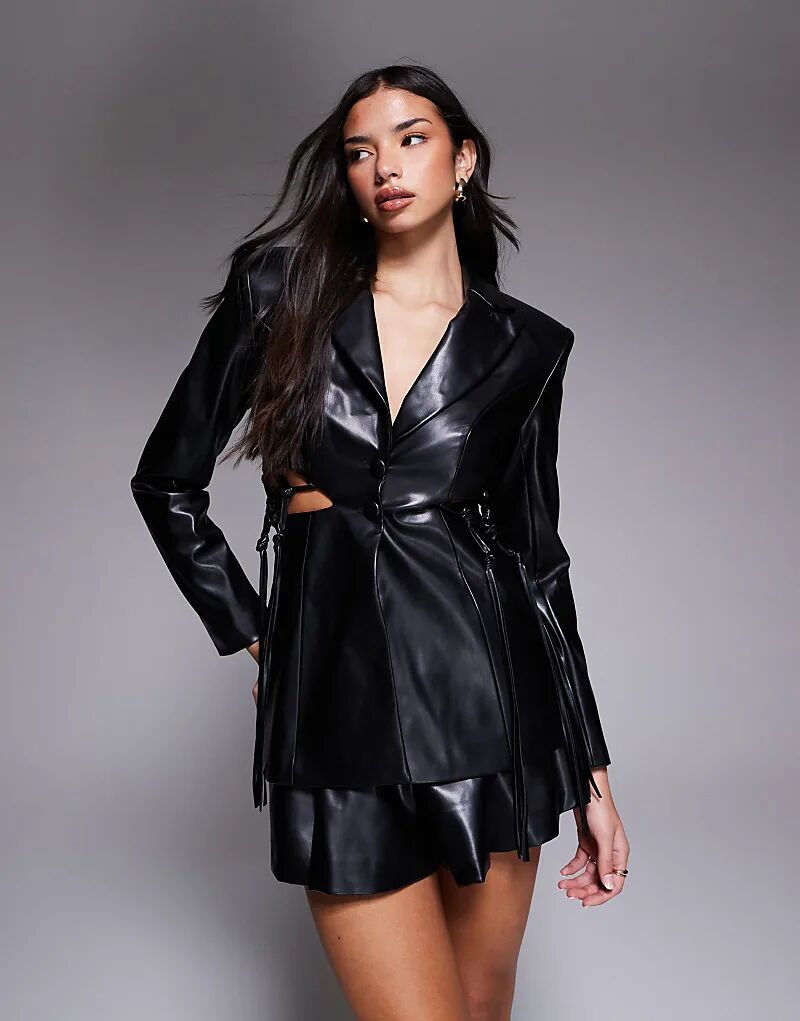 

Черный пиджак ASOS LUXE из искусственной кожи в стиле макраме