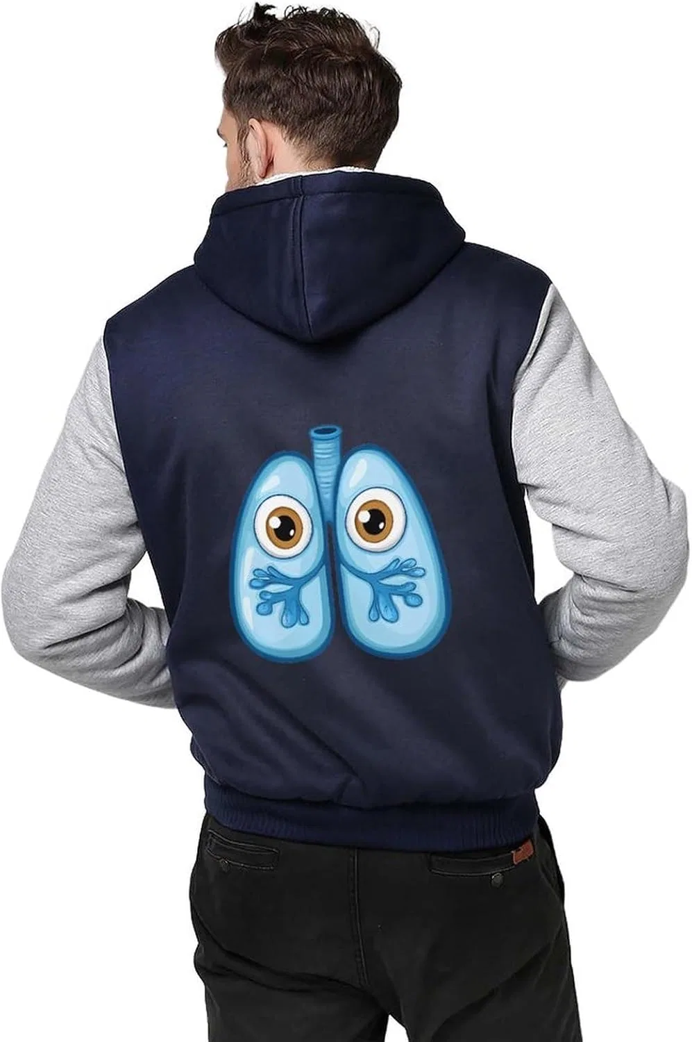 Худи мужское с принтом Cute Lungs, на молнии, флисовое, серое — фото 2