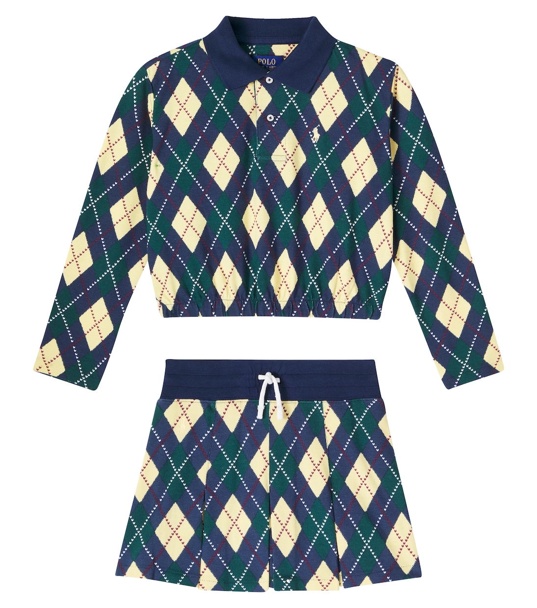 

Комплект из хлопковой рубашки-поло и юбки с узором Аргайл Polo Ralph Lauren Kids, Printed Argyle