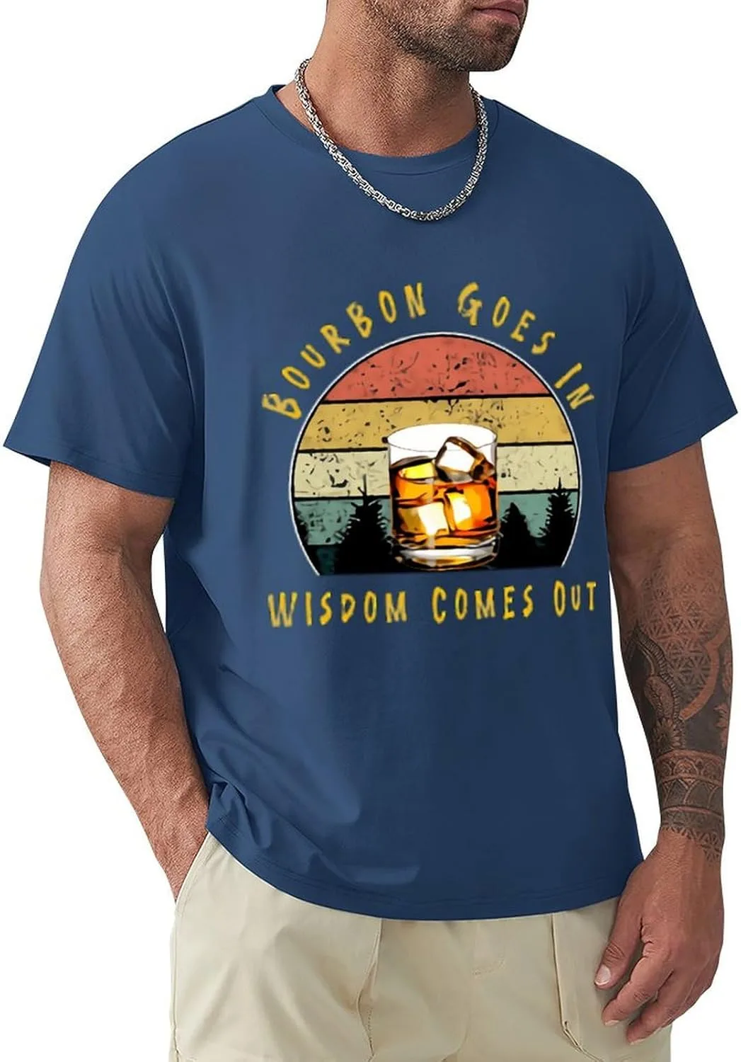 Мужская классическая футболка Bourbon Goes in Wisdom Comes Out