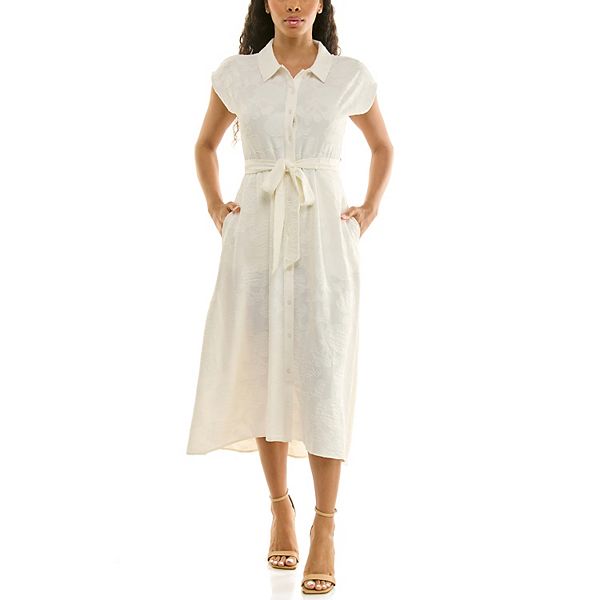 

Женское платье с воротником на пуговицах и короткими рукавами Nina Leonard, Ivory