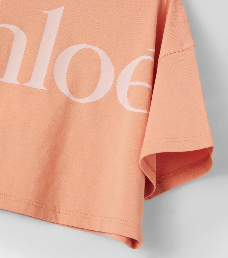 Укороченная футболка из хлопкового трикотажа с логотипом Chloé Kids, оранжевый — фото 4