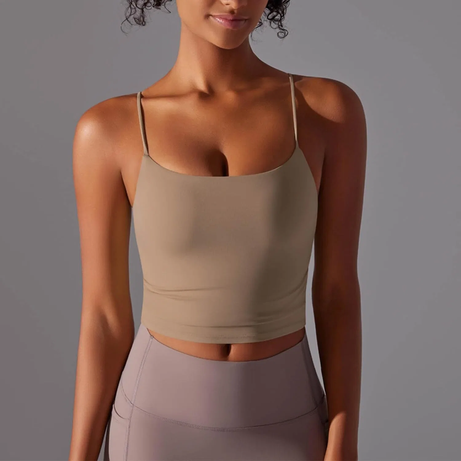 Топ-майка женская спортивная, бренд Generic, цвет Khaki — фото 2